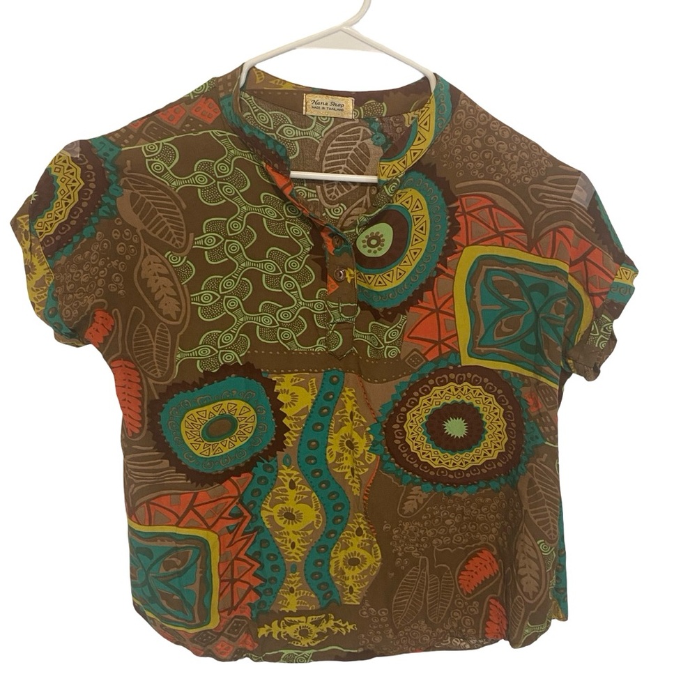 Nana Shop Thailand Colorful Patterned Women's Top Size M- L see measurements